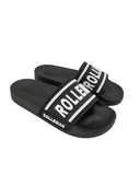 Daniela: Black Slippers with White 3D ROLLEMAN® Logo