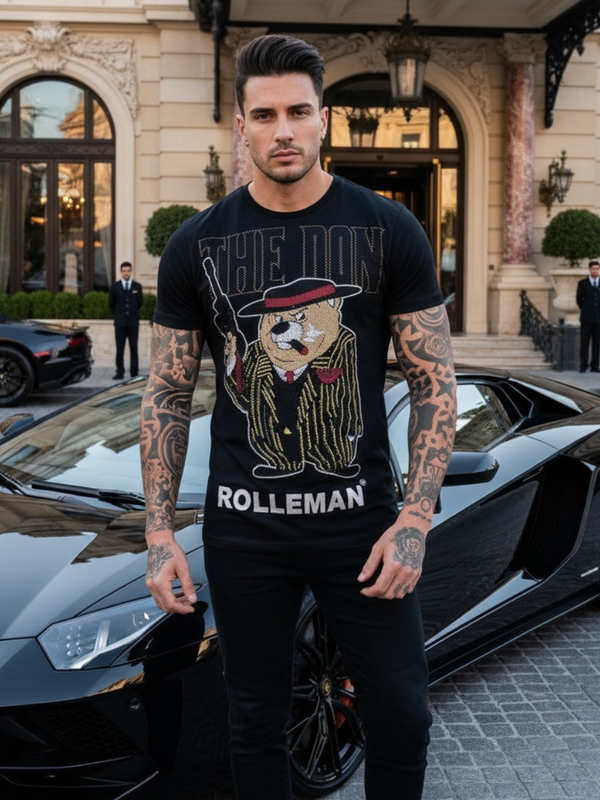The Don - T-shirt homme ROLLEMAN® Pierres strass Ours Corleone Mafia