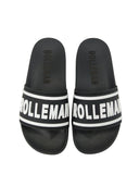 Daniela: Black Slippers with White 3D ROLLEMAN® Logo