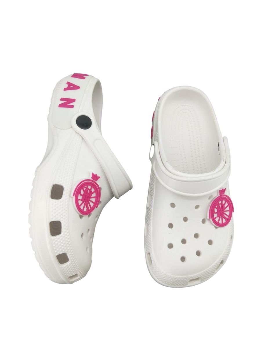 Clumpy Clogs Mandy Clumpy Clogs Kids - White with Pink ROLLEMAN Logo – ROLLEMAN®