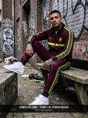 ROLLEMAN® Macellaio Heren Trainingsbroek – Bordeaux met Neon Geel en Zwart