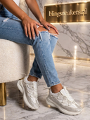 Nora – Beige Strass-Sneaker mit Chunky-Sohle