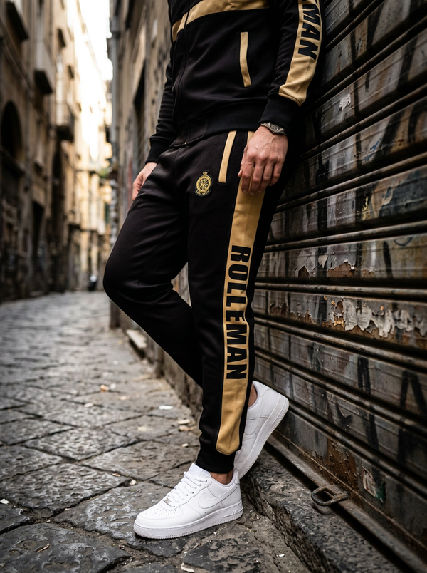 ROLLEMAN® Dino Heren Trainingsbroek — Zwart met Ambergoud