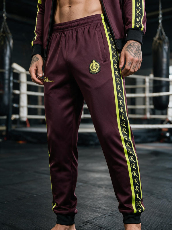 ROLLEMAN® Macellaio Heren Trainingsbroek – Bordeaux met Neon Geel en Zwart