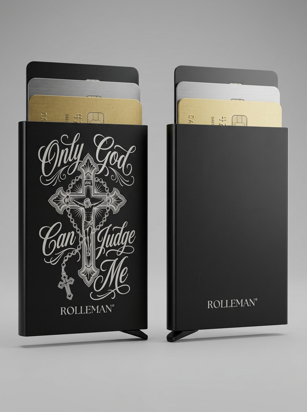 ROLLEMAN® Aluminium Kartenhalter — Only God Can Judge Me | Jesus Edition