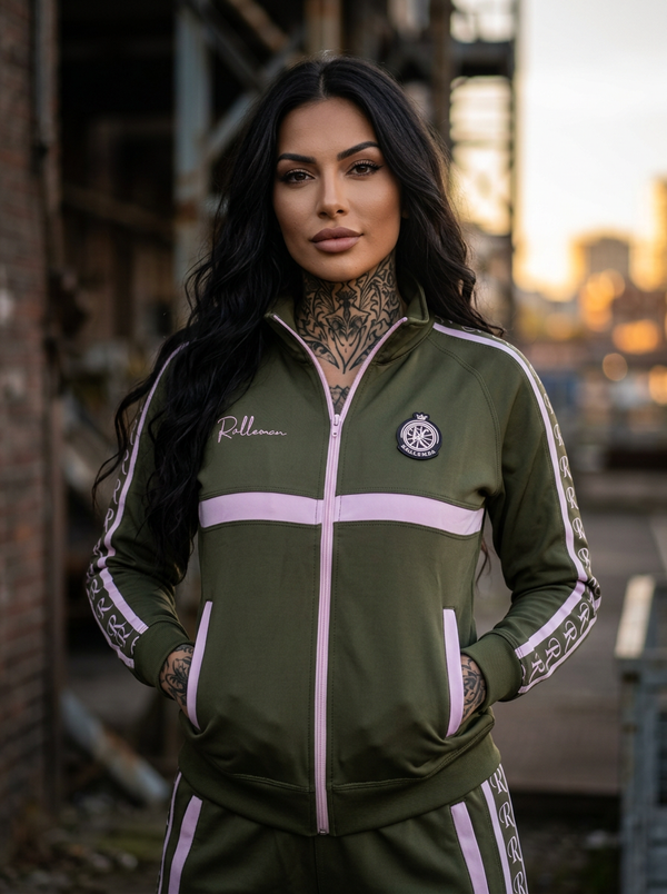 ROLLEMAN® — Leila | Dames Track Jacket | Army Green & Baby Pink