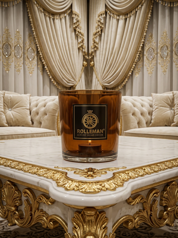 ROLLEMAN® Glazen Theelichthouder | Amber | XL + Geur Theelicht Calming Oudh