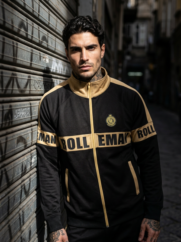 ROLLEMAN® Dino Heren Trainingsjasje — Zwart met Ambergoud