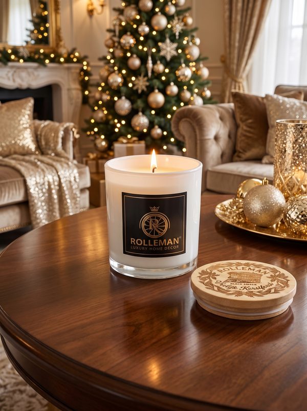 ROLLEMAN® Black Amber Geurkaars – Vrolijk Kerstfeest