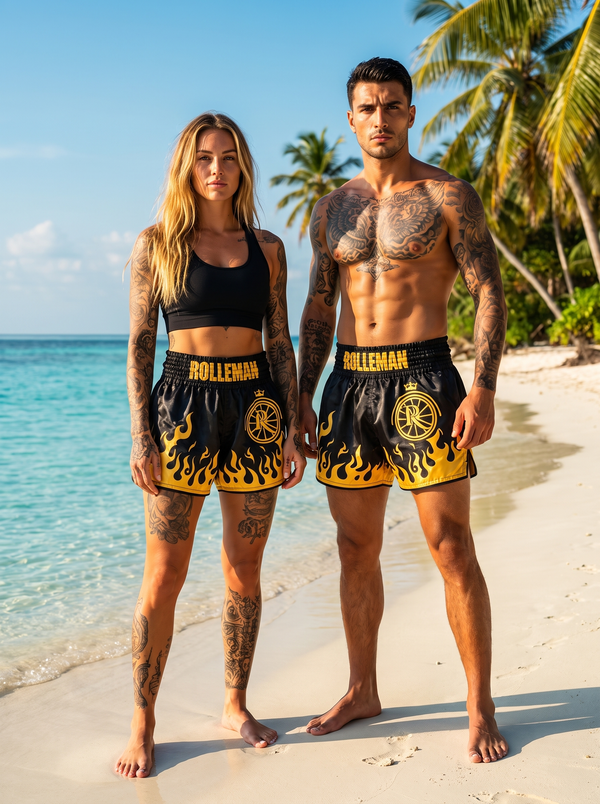 ROLLEMAN® Blaze – Unisex Kickboksbroek Zwart/Ambergoud