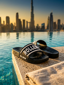 LuxeSlides Zwarte Slippers met Wit 3D ROLLEMAN Logo