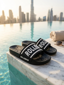 LuxeSlides Zwarte Slippers met Wit 3D ROLLEMAN Logo