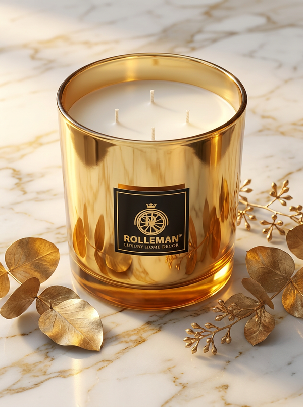 La Grande Dame — Luxe Geurkaars | 2.200 gram | 4 Lonten | Gouden Glazen Pot | ROLLEMAN® | Handgemaakt in Frankrijk