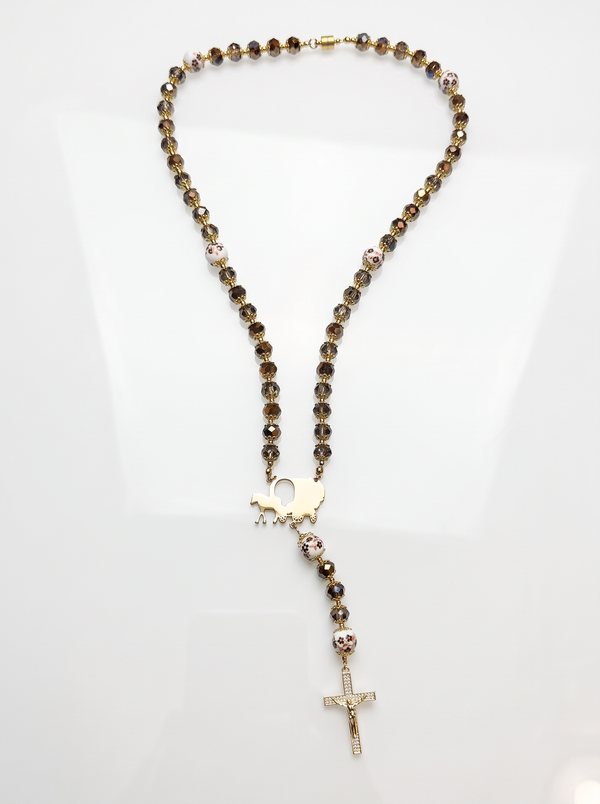 ROLLEMAN® Sanctus Nomads | Rosenkranz | GypsyWagon | Schwarz · Gold · Bronze mit weißen Perlen