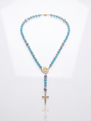 Ave Maria Nomads | Wheel | Turquoise Rozenkrans met Donkerblauwe Kralen - Vergulde ROLLEMAN Logo met Kruis en Magneetsluiting