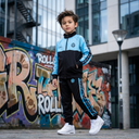 Zeno Tweedelig Trainingspak voor Kinderen — Zwart met Turquoise