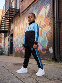 Zeno Tweedelig Trainingspak voor Kinderen — Zwart met Turquoise