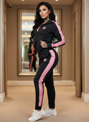 Queenie Two-Piece Tracksuit for Women - Black with Pink Stripes