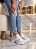 Anna – Witte Strass Sneaker met Chunky Zool