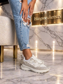 Nora – Beige Strass-Sneaker mit Chunky-Sohle