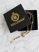 Ave Maria Nomads Rosary | Gypsy Wagon | Black/Gold/Bronze with White Beads