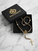 Ave Maria Nomads Rosary | Wheel | Black/Gold/Bronze with White Beads