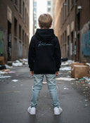 Hoodie Igor, zwart met geborduurd lichtblauw logo