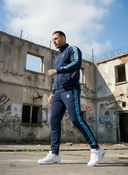 Arben Herren-Trainingsanzug, zweiteilig – Dunkelblau mit türkisfarbenem Streifen