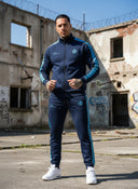 Arben Herren-Trainingsanzug, zweiteilig – Dunkelblau mit türkisfarbenem Streifen