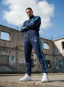 Arben Herren-Trainingsanzug, zweiteilig – Dunkelblau mit türkisfarbenem Streifen