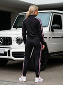 Emma Two-Piece Tracksuit for Women - Black with 2 Pink Stripes