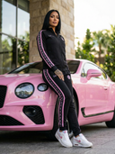 Rosita Two-Piece Tracksuit for Women - Black with Pink Stripes