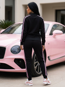 Rosita Two-Piece Tracksuit for Women - Black with Pink Stripes