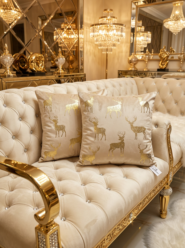 ROLLEMAN® Luxe Sierkussen | Gouden Rendieren | 45x45 cm