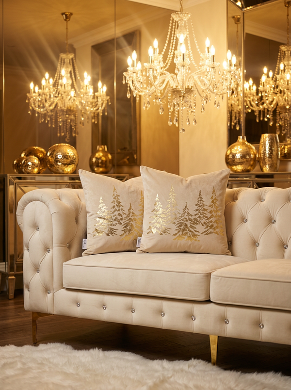 ROLLEMAN® Luxe Sierkussen | Gouden Kerstbomen | 45x45 cm