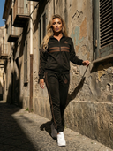 Iza Two-Piece Tracksuit for Women - Black with Brown Stripes