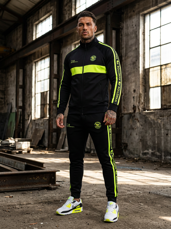 Valeriu Two-Piece Tracksuit Men - Black with Neon Yellow