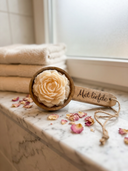 Zeephouder 'Met liefde' — Inclusief Roosvormige Vanille Zeep