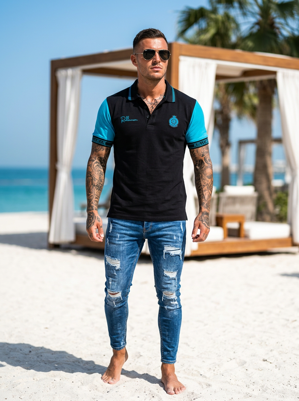 Tadeusz - ROLLEMAN® Sport Polo Black/Turquoise (Matching Shorts Available)