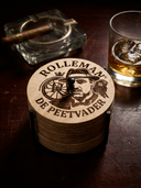 ROLLEMAN® De Peetvader Onderzetters — Set 6 Stuks incl. Standaard | Mangohout | Gelimiteerd