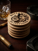 ROLLEMAN® De Peetvader Onderzetters — Set 6 Stuks incl. Standaard | Mangohout | Gelimiteerd