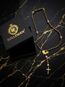 Ave Maria Nomads Rosary | Gypsy Wagon | Black/Gold/Bronze with White Beads