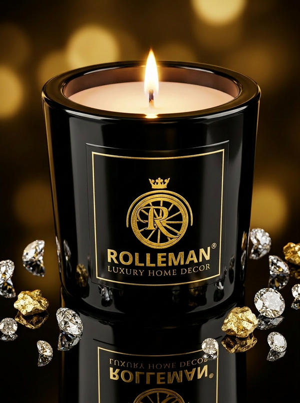 ROLLEMAN® Black Amber — Luxe Geurkaars in Zwart Glas | Handgegoten in Frankrijk