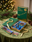 ROLLEMAN kerstdoos groen en goud met twee aanstekers, pen, blauwe opener, bierviltje en twee stickers
