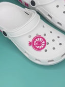 Mandy Clumpy Clogs für Kinder – Weiß mit rosa ROLLENMAN-Logo