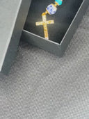 Ave Maria Nomads | Wheel | Turquoise Rosary with Dark Blue Beads - Gold-Plated ROLLEMAN Logo with Cross and Magnetic Closure