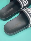 Daniela: Black Slippers with White 3D ROLLEMAN® Logo