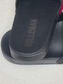 LuxeSlides: Schwarze Hausschuhe mit rotem 3D-ROLLENMAN-Logo