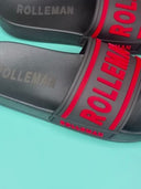 Adelaide: Black Slippers with Red 3D ROLLEMAN® Logo