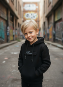 Hoodie Igor, zwart met geborduurd lichtblauw logo